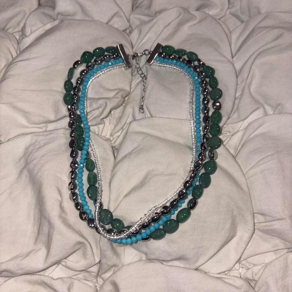 Free People Multi-Strand Boho Statement Necklace ✨ Turquoise & Emerald - Picture 2 of 2